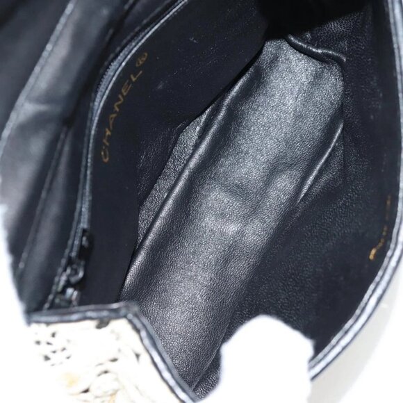 CHANEL Sequin Shoulder Bag Leather White Gold CC Auth 140995 - Picture 10 of 16